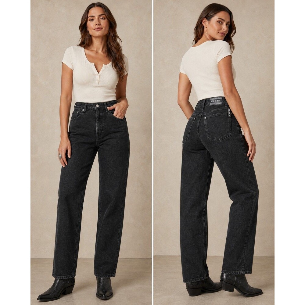 Vintage 90s Rockies Black Western Jeans Women 15/16 Bareback Straight Leg Rodeo